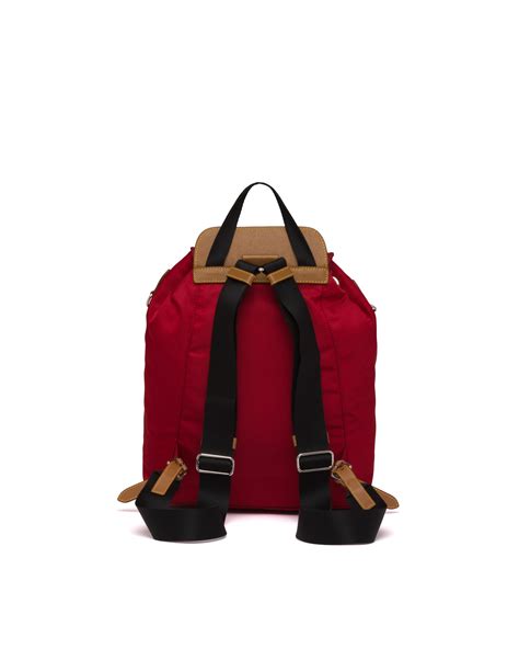 Fire Engine Red/caramel Nylon and Saffiano leather backpack